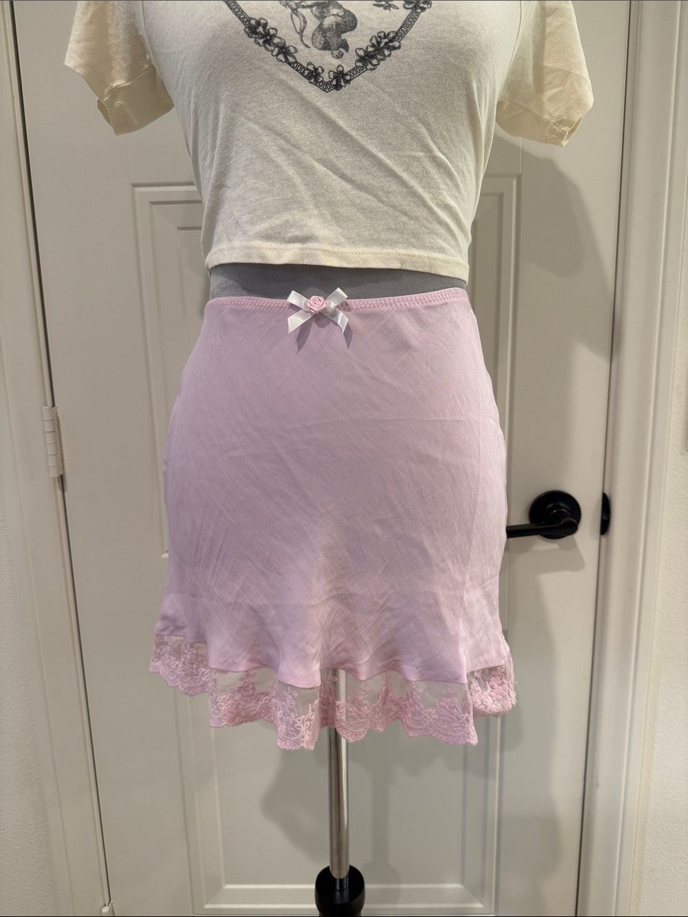 Urban Outfitters Light Pink Lace-Trim Mini Slip Skirt
